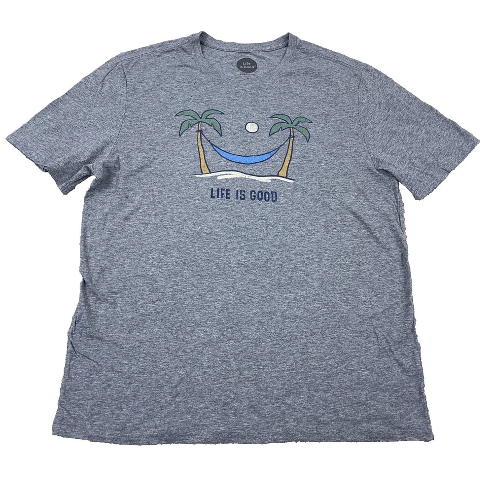 Life is Good Shirt Women Medium Gray Smooth Tee Hammock Beach Palm Tree Heather
